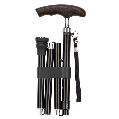 Slim neck folding cane with real wood handle